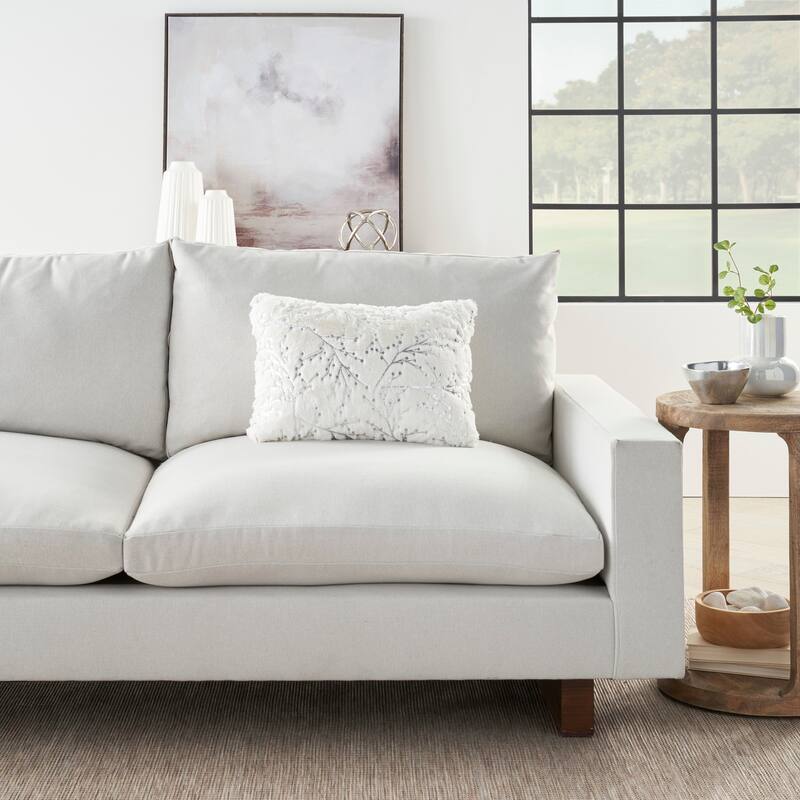Mina Victory Faux Fur Metallic Branches Indoor Accent Pillows or Throw - 14" x 20" - Ivory/Silver