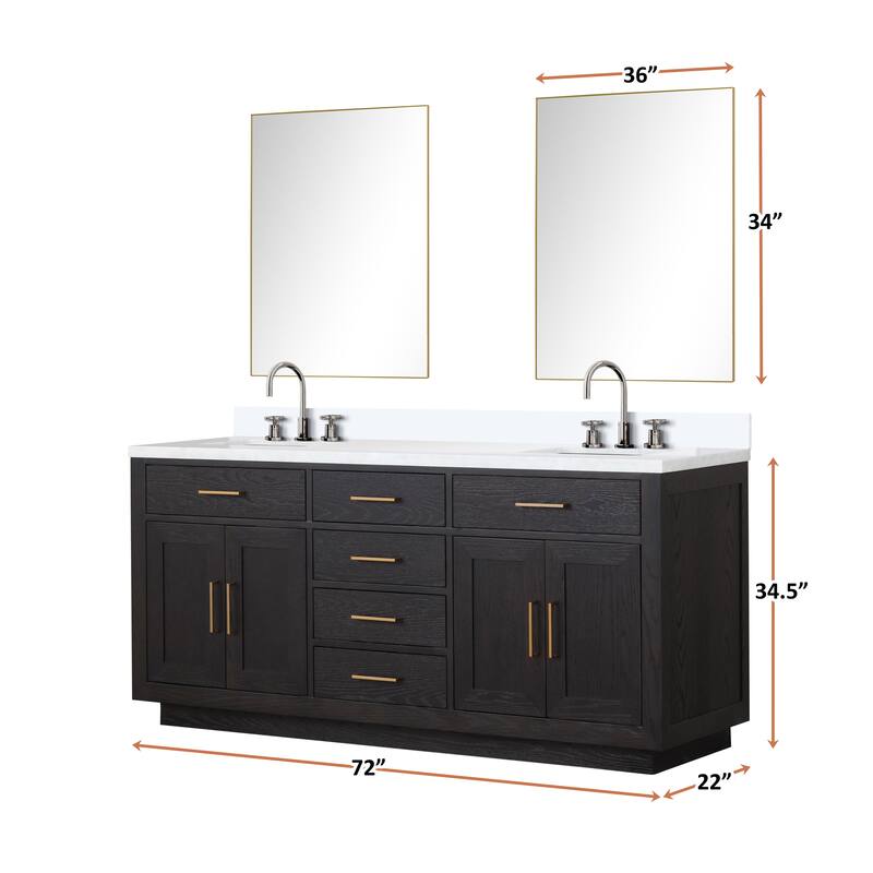 Abbey 60 in W x 22 in D Black Oak Double Bath Vanity, Cultured Marble Top, and 28 in Mirrors