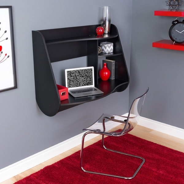 Modern Wall Mounted Laptop Computer Desk in Black Wood Finish. Opens flyout.