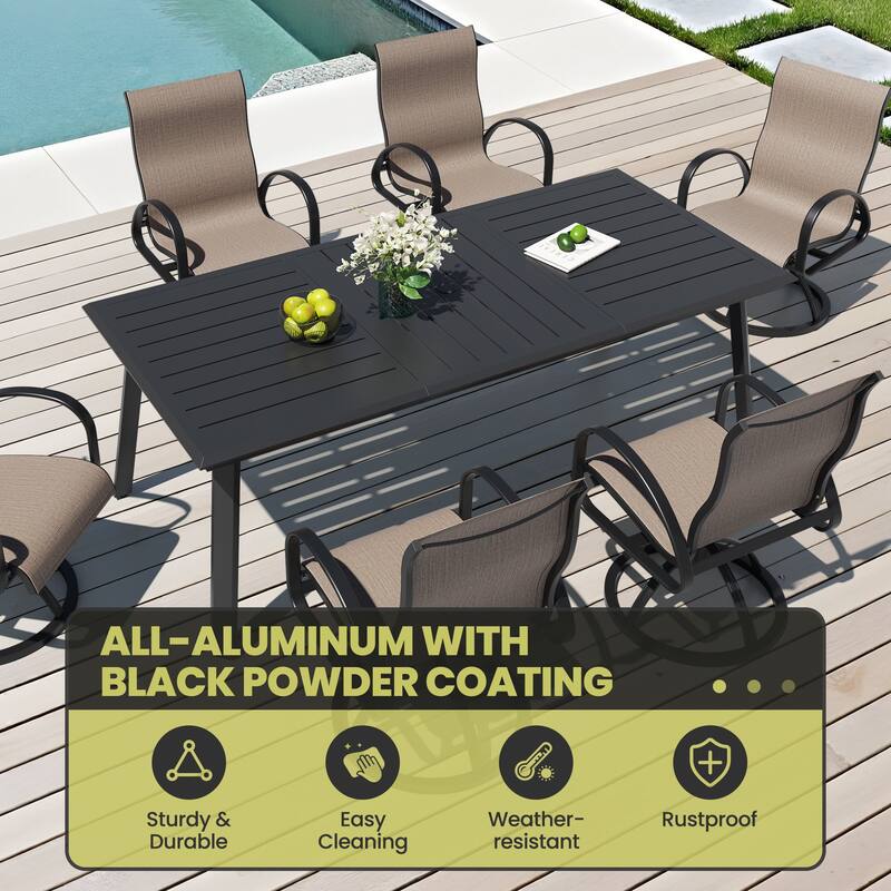 7/9-Piece Outdoor Patio Dining Set Swivel Sunbrella Dining Chairs and Aluminum Dining Table with Umbrella Hole