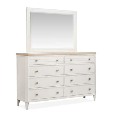 Salt Life Home Echo Isles Sea Pearl and Driftwood Double Drawer Dresser with Landscape Mirror