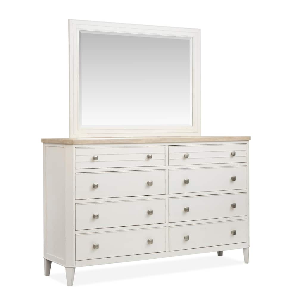 Salt Life Home Echo Isles Sea Pearl and Driftwood Double Drawer Dresser with Landscape Mirror