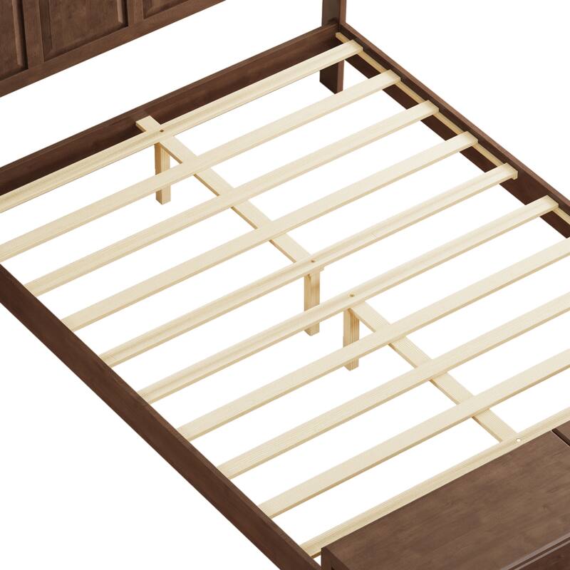 GDFStudio - Traditional Solid Wood Sleigh Bed Frame with High Paneled Headboard & Storage Chest Bench, No Box Spring Needed