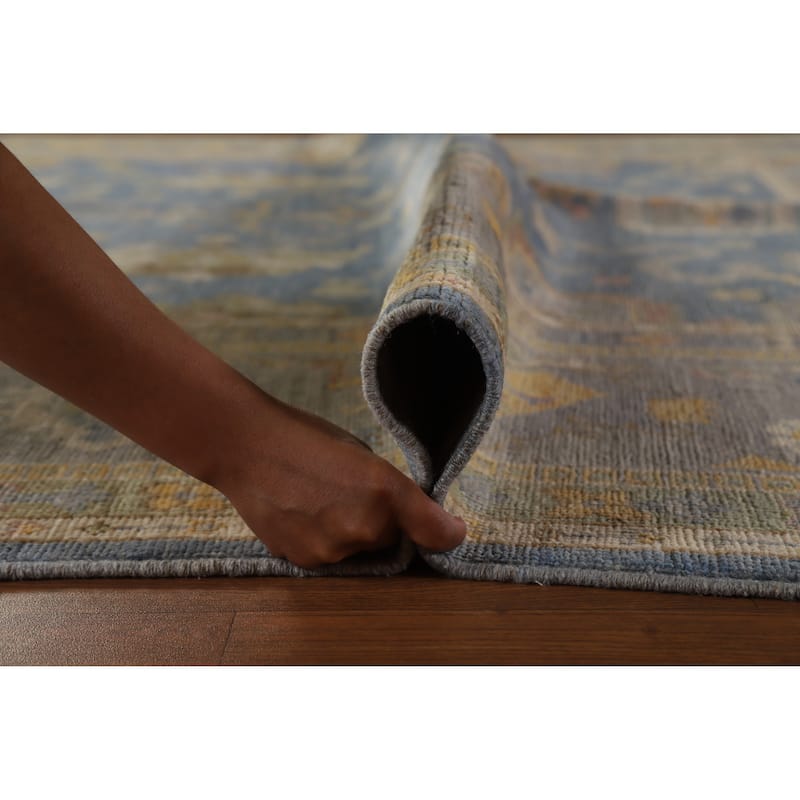 Hand Knotted Oriental 100% Wool Carpet Transitional All-Over Navy Blue & Blues Oushak Area Rug - 9' 9'' X 8' 2''