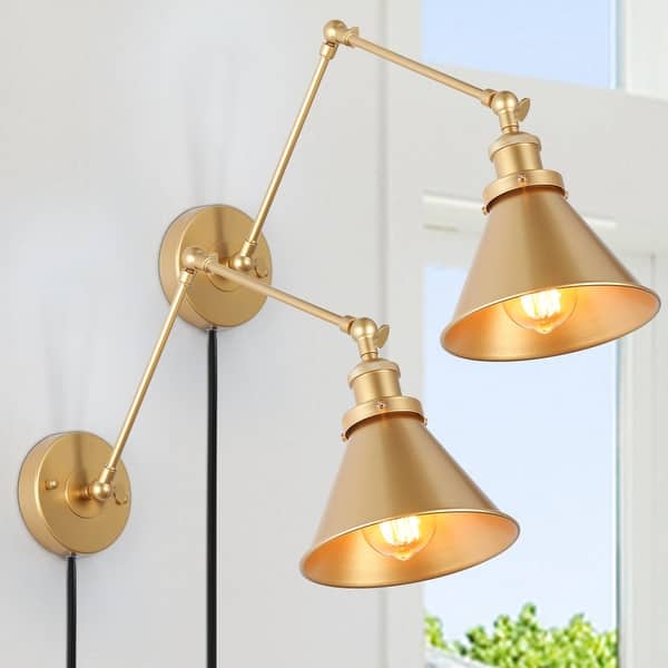 slide 2 of 13, 2 Set Modern Swing Arm Lights Adjustable Plug-in Hardwired Wall Sconces