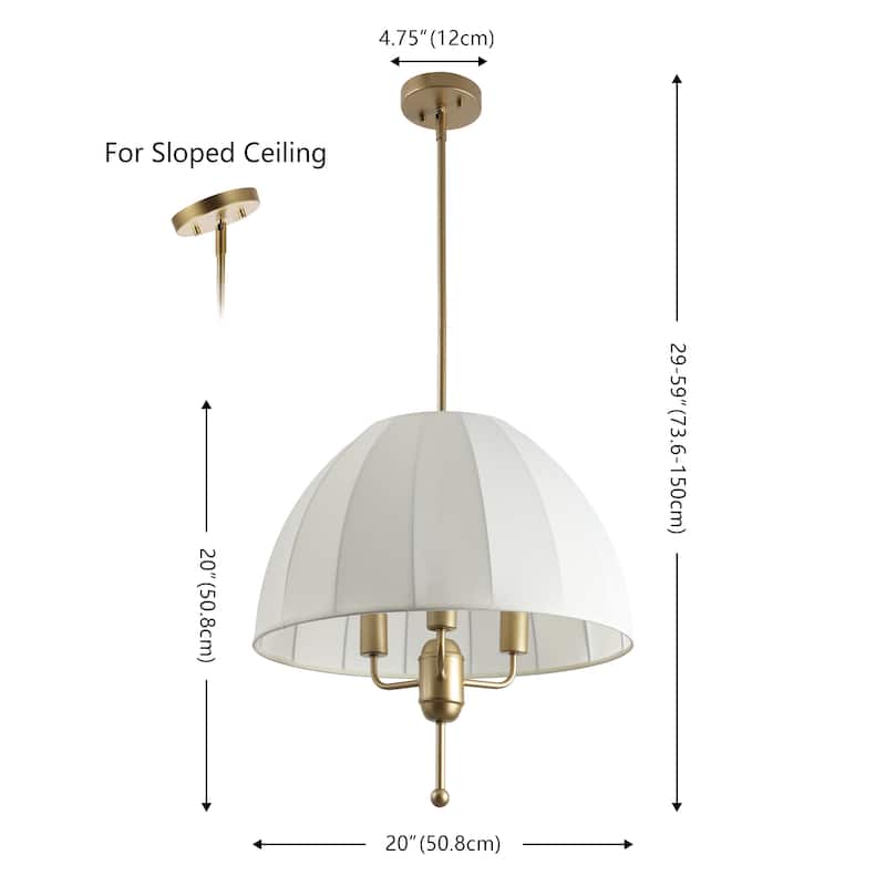 SAFAVIEH Couture Silvie, 3-Light, 20-inch, Fabric/Metal Pendant - 20"W x 20"D x 59"H