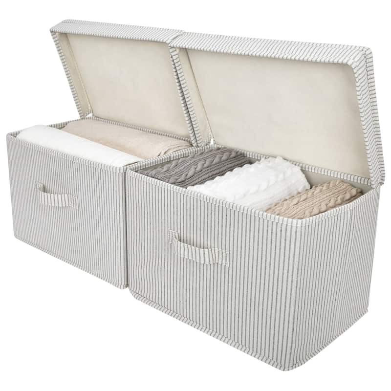 2-Pack Closet Storage Bin with Lid and Handle, Large Fabric Storage Box for Clothes, Towels, Toys, Shoes - Medium - Multi
