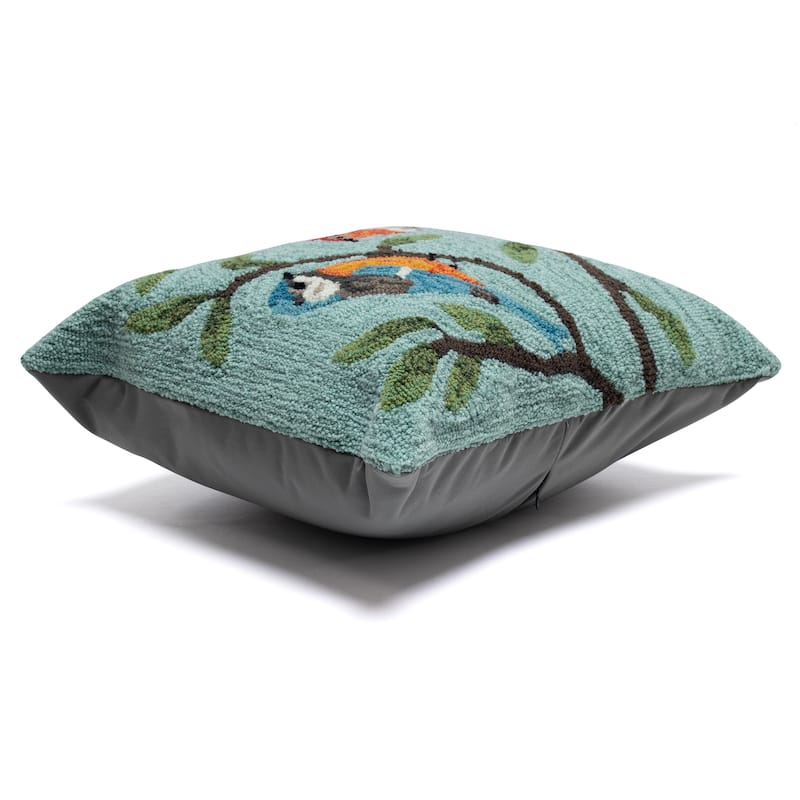 Liora Manne Frontporch Birds On Branches Indoor/Outdoor Pillow Aqua 18" Square