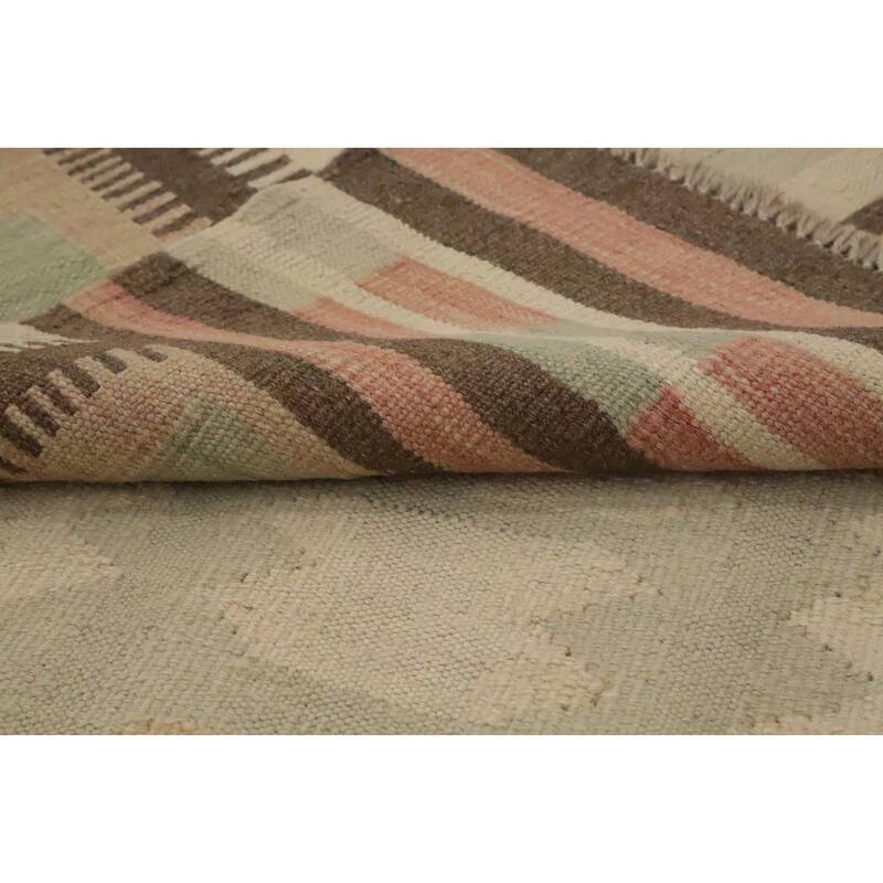 Hand Woven Oriental 100% Wool Carpet Southwestern Tribal Green Kilim Area Rug - 6' 9'' X 4' 11''