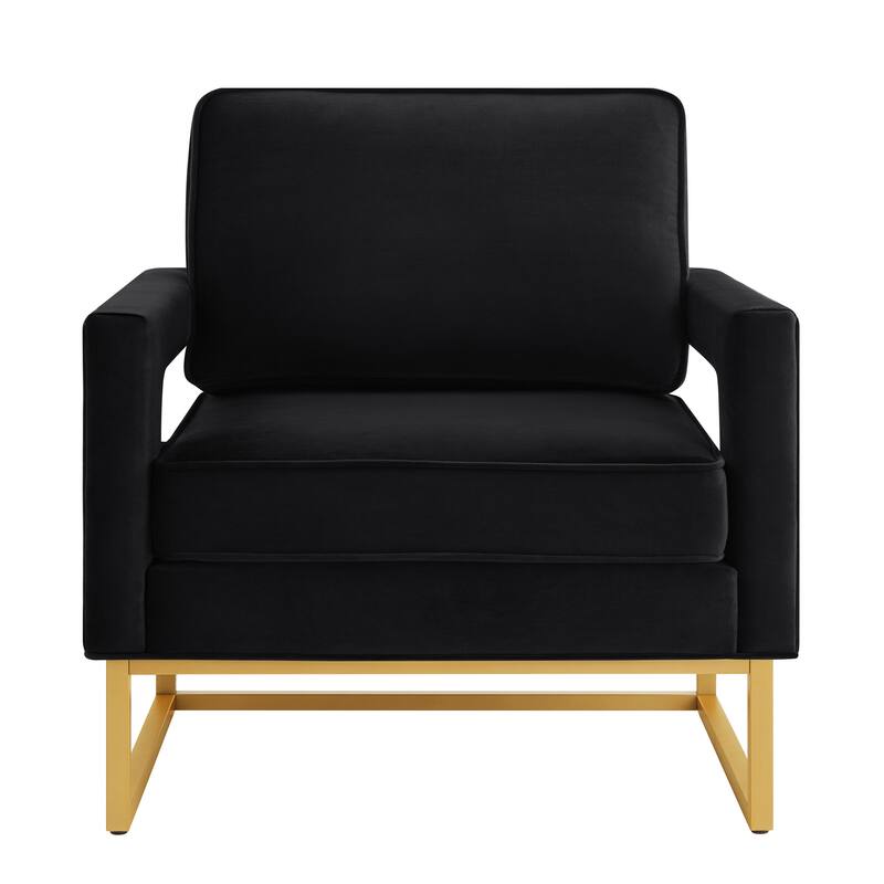 Accent Chair with Gold Metal Base,Velvet Upholstered Leisure Chair with Open Armrest