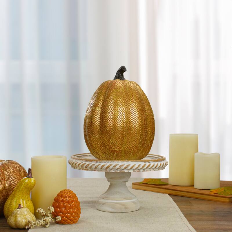 9.75-Inch Gold and Orange Textured Pumpkin Fall Decoration