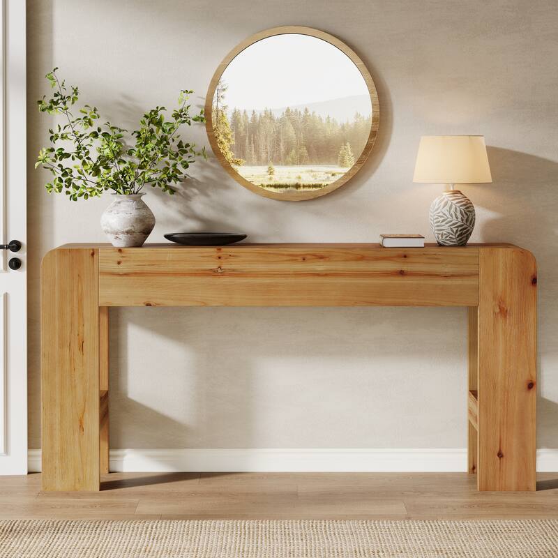 63-Inch Farmhouse Console Table, Solid Wood Sofa Table Behind Couch