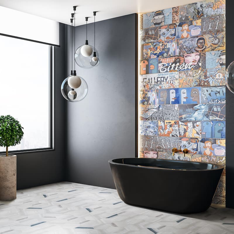 Merola Tile Matter Hex Canvas Bone Blue 7-7/8" x 9" Porcelain Floor and Wall Tile - Case (10 Tiles)