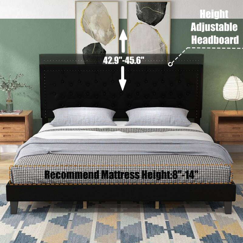 Upholstered Bed Frame with Adjustable Headboard