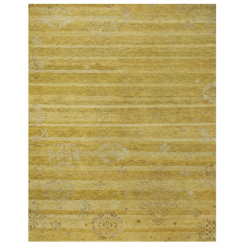 Geometric Floral Stripes Brown/Gold/Teal Transitional Area Rug - 8'6"x11'6" - Light Taupe/Silver/Cream Gold