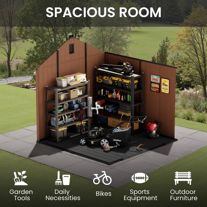 8' x 8' / 8' x 10'/ 8' x 12' Outdoor Storage Shed with Lockable Double Doors for Garden, Backyard, Patio