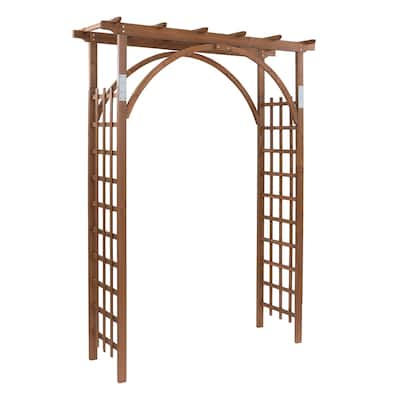 84.65" H Dark Brown Fir Wood Garden Arch for Climbing Plants with Rustproof Iron Frame - 62.99” x 23.62” x 84.65" (L x W x H)