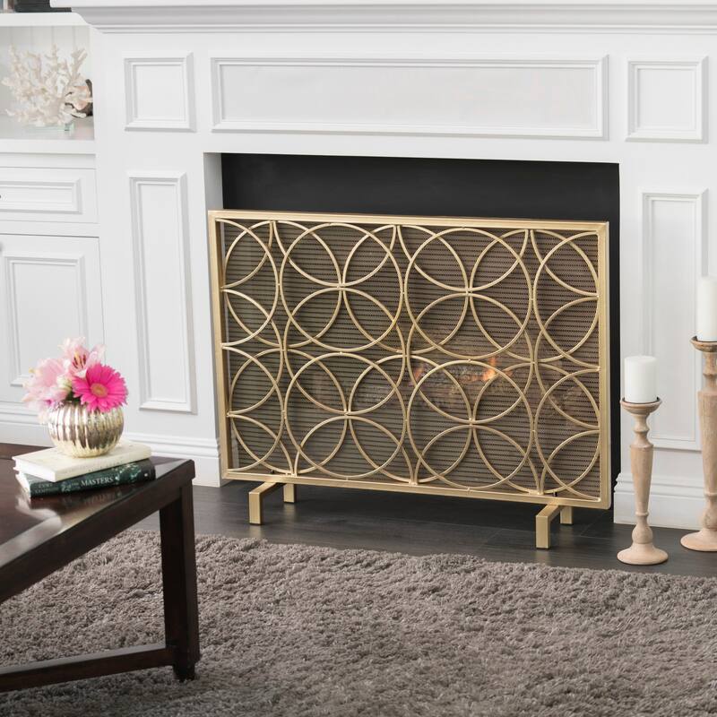 Anmytek Iron Fireplace Screen with Overlapping Circle Design