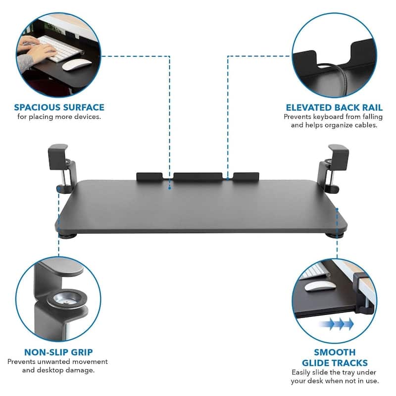 Mount-It! Clamp Keyboard Tray [26.4" x 11.8"] Ergonomic Sliding Under Desk Keyboard and Mouse Platform - Black