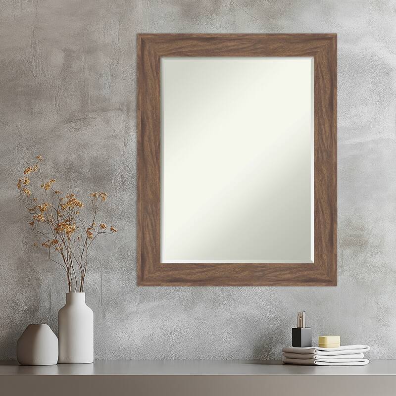 Pia Half-Inch-Bevel Framed Wall Mirror - Pia Medium Brown - 23 x 29 in