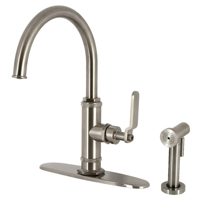 Kingston Brass Whitaker Single-Handle Deck Mount Kitchen Faucet with Brass Sprayer - Brushed Nickel