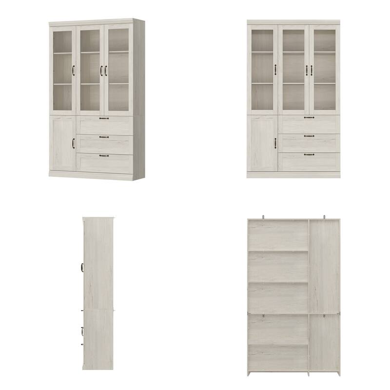 Bookcase Cabinet with Glass Doors and Drawers Multi-Purpose Storage Display Hutch for Living Room or Dining Room