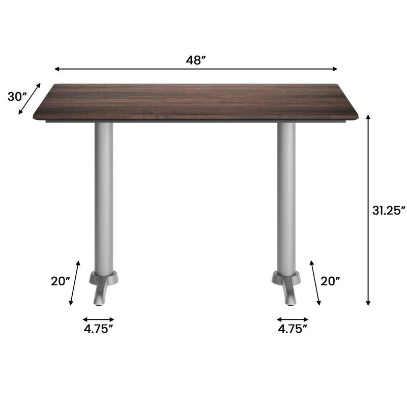 Commercial All-Weather HPL Tabletop with Dual T Bases - 48"W x 30"D x 31.25"H