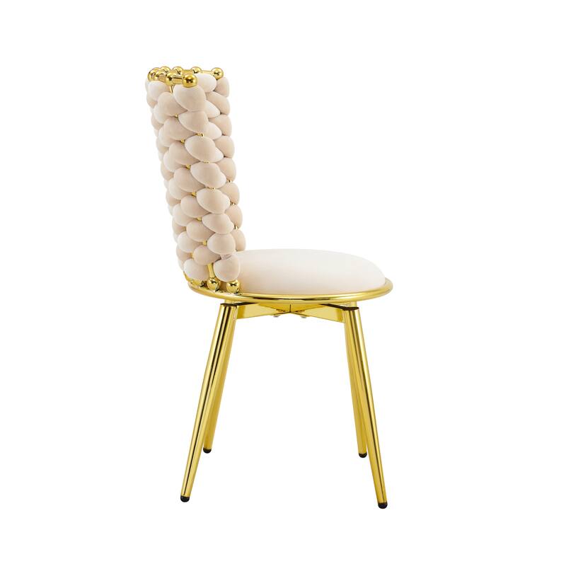 Set Of 2, Modern Luxury Velvet Woven Decorative Dining Chairs, Equipped With Gold Metal Legs And Cushioned Seats