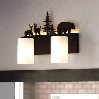 VAXCEL Acadia Bronze Rustic Wildlife Bathroom Vanity Lighting Wall Fixture with Nightlight, Frosted White Glass Shade