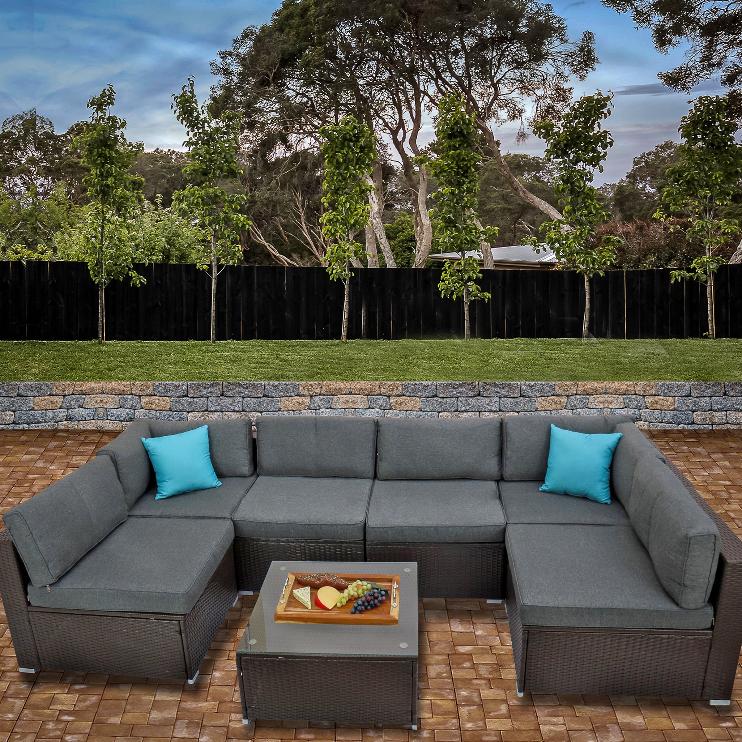Pocola Collection 7Piece AllWeather Sectional Set by National Tree