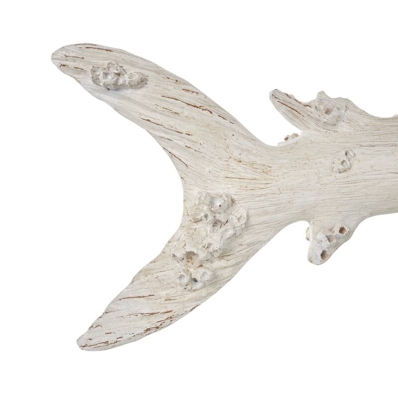 Cream Polystone Textured Fish Decorative Sculpture with Brown Distressing and Black Metal Stand