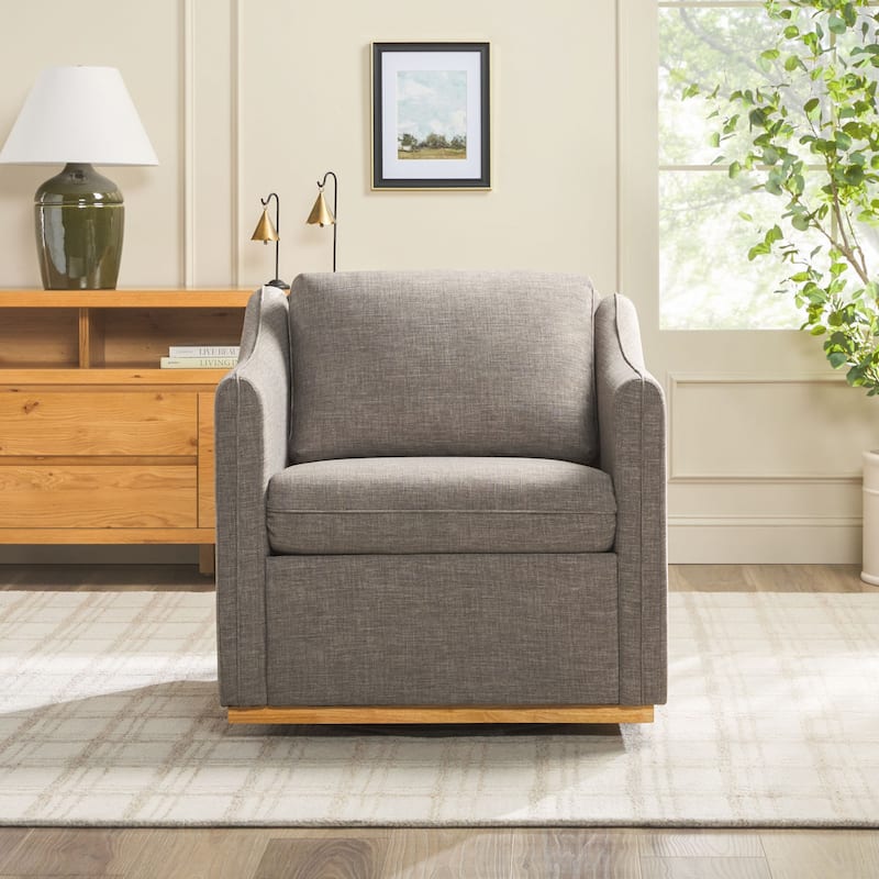 Walker Edison Modern Farmhouse Upholstered Linen Swivel Armchair - Dark Grey