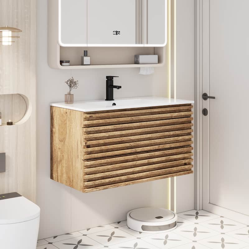 Bathroom Vanity with Drop-In Ceramic Sink Wall-Mounted Storage Cabinet