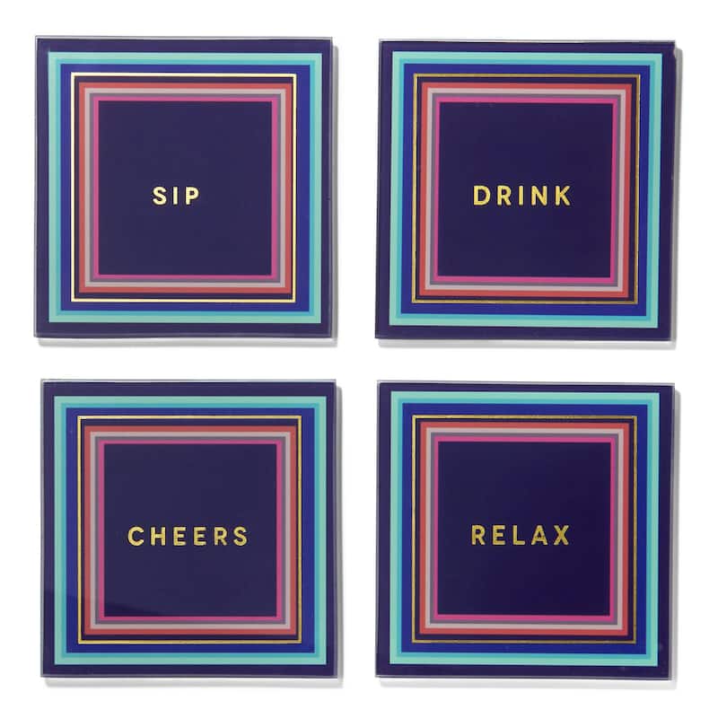 Cheers To You Aqua Set Of 4 Glass Coaster Set 4"D - 4 in. diameter