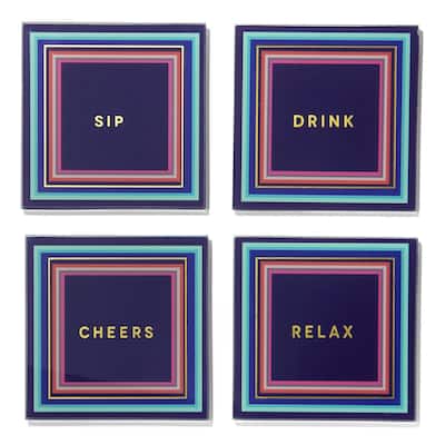 Cheers To You Aqua Set Of 4 Glass Coaster Set 4"D - 4 in. diameter