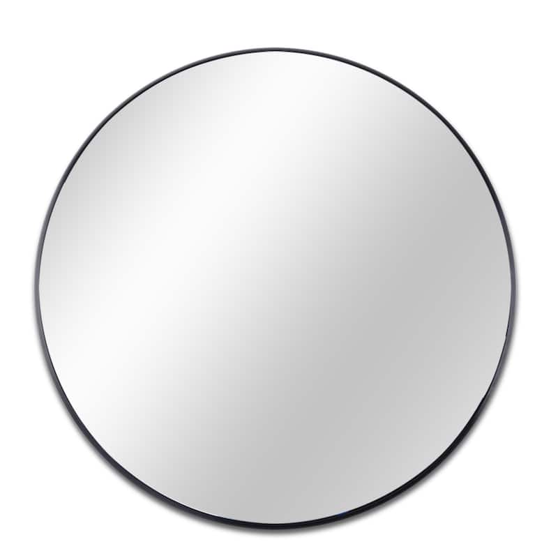 39" Metal Framed Round Mirror with Shatterproof Film and Hooks