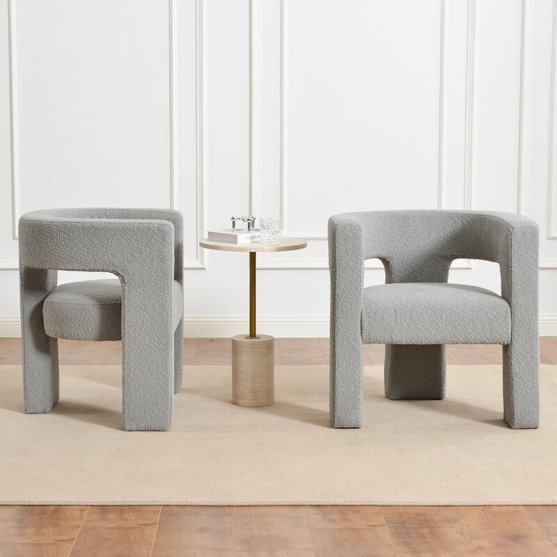 KINWELL 28" Wide Boucle Upholstered Square Armchair (Set of 2)