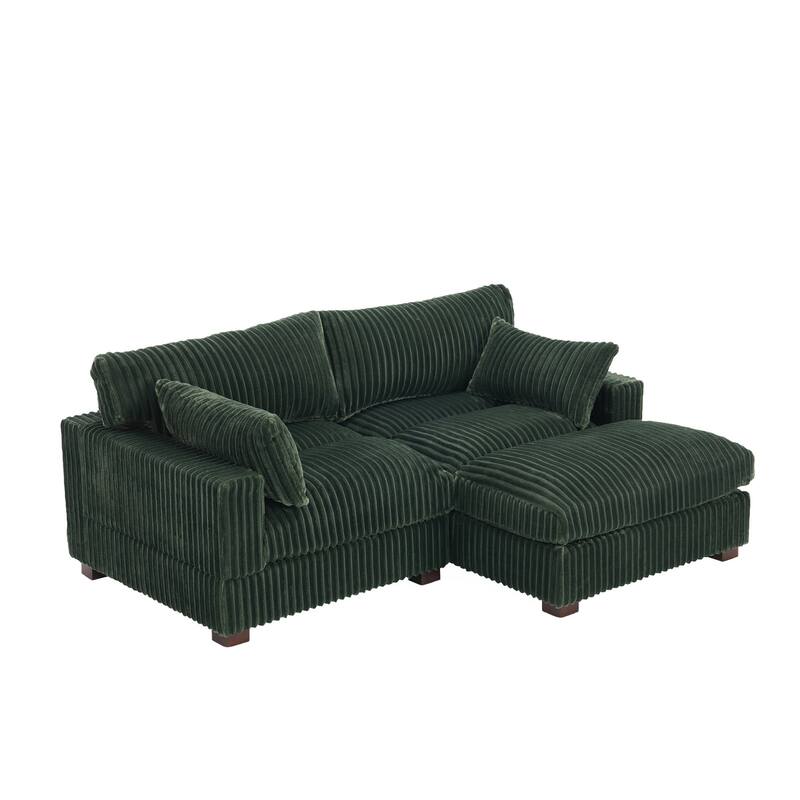 Plush Corduroy Upholstered Modular Sectional Sofa with Chaise