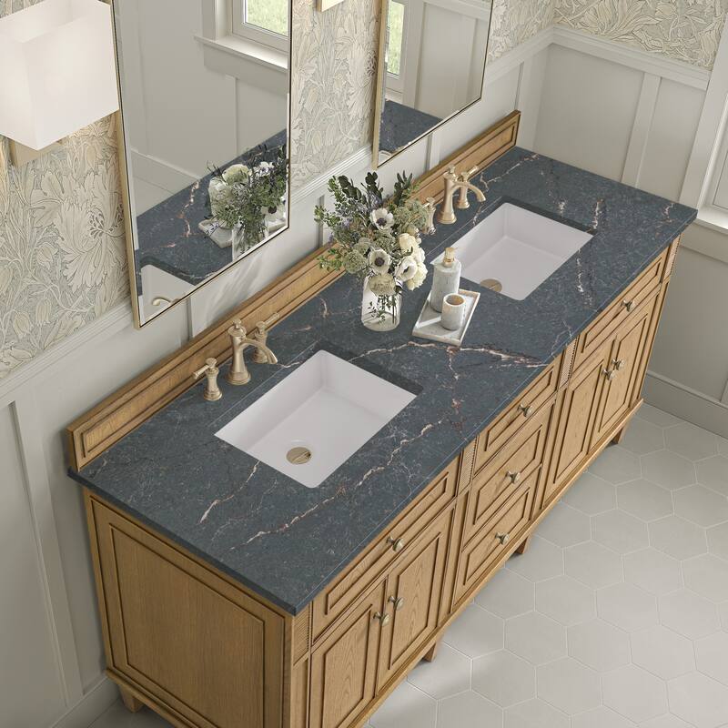 James Martin Vanities Lorelai 72" Double Vanity, Light Natural Oak - Parisien Bleu