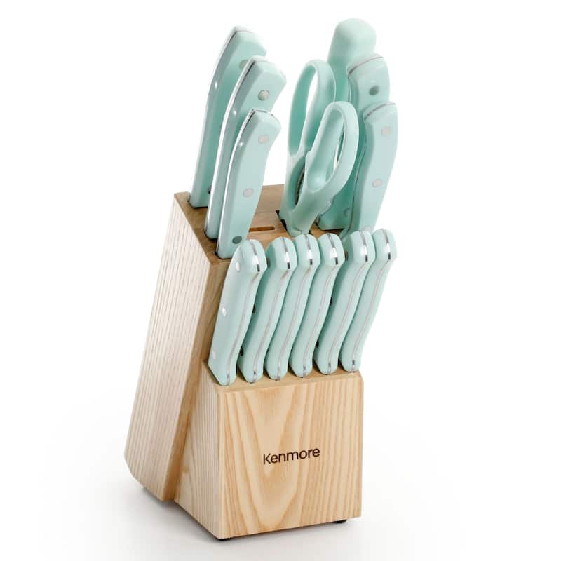 Stainless Steel Cutlery 14 Piece Set in Arctic Blue with Block