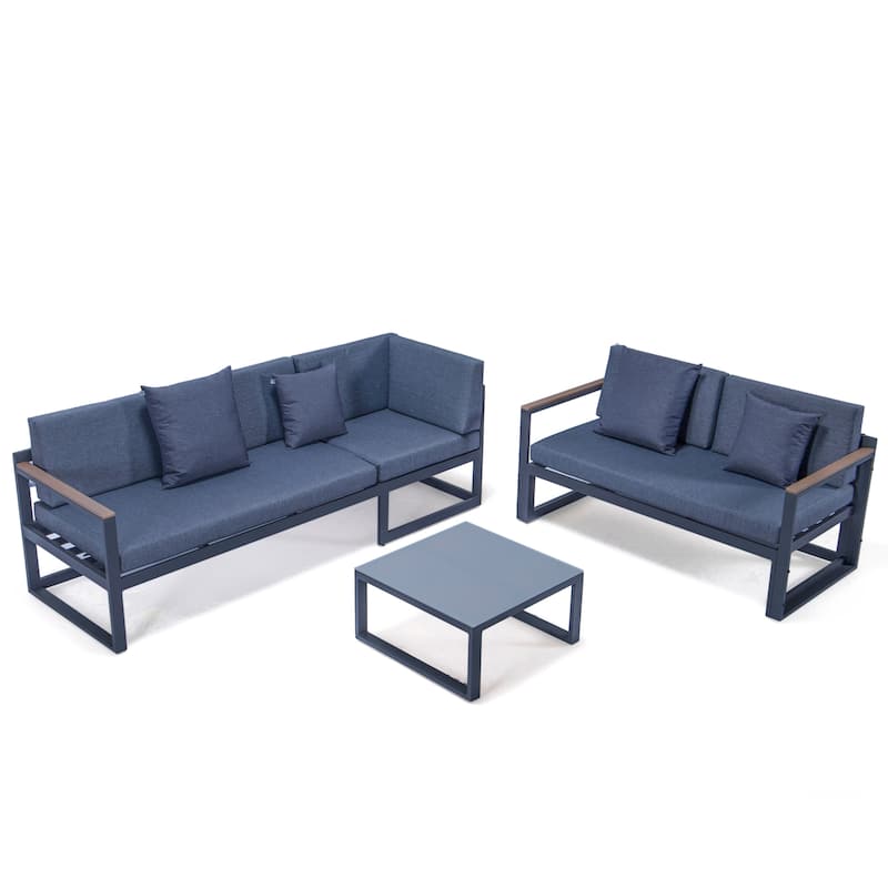 Chelsea 3-Piece Adjustable Headrest All-Weather Sectional Set in Aluminum Frame with Removable Cushion Covers for Indoor/Outdoor