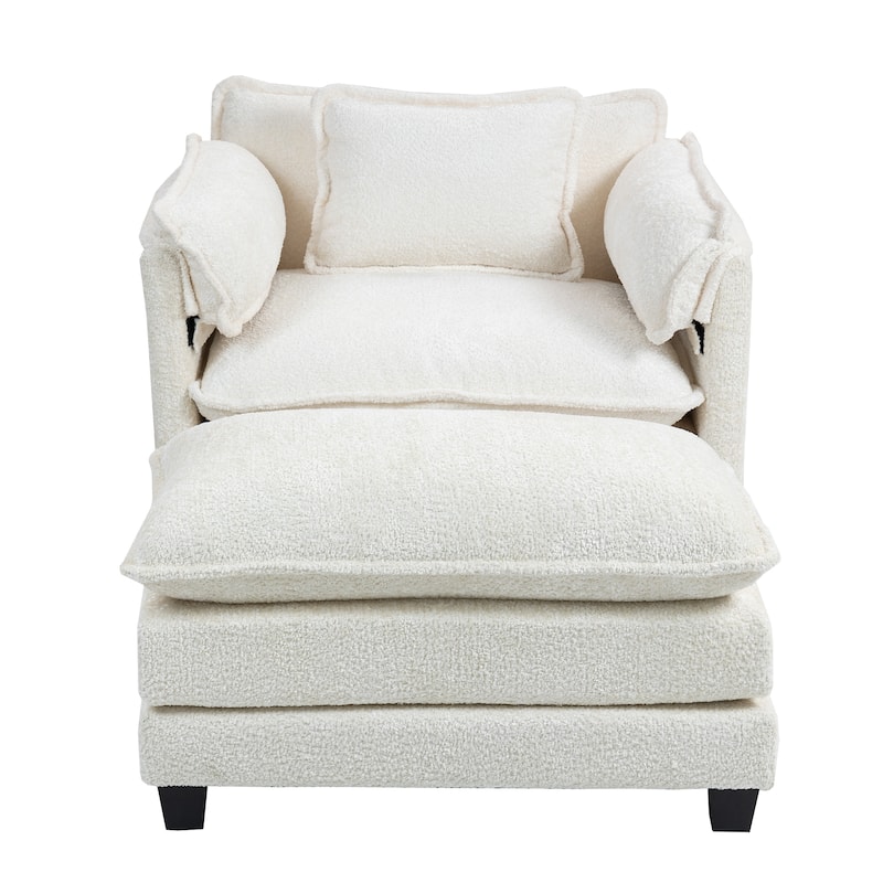 55x39" Oversized Boucle Single Sofa Bed with Ottoman Lounge Indoor Sofa