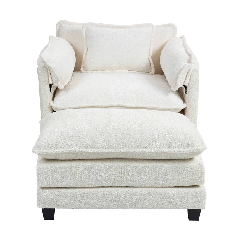 Boucle Oversized Sofa with Ottoman, Double Deep Cushion, Thick Armrests, and High-Resilience Sponge
