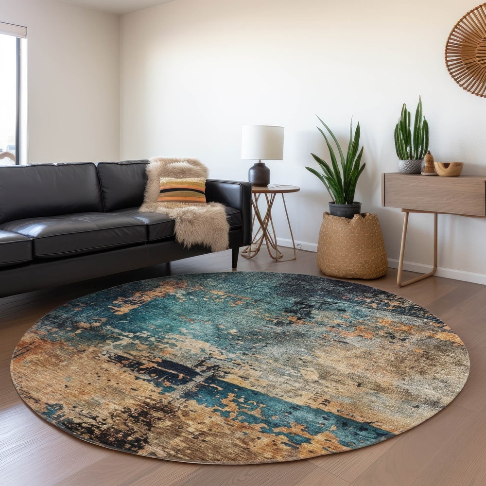 Machine Washable Indoor/ Outdoor Abstract Contemporary Chantille Rug