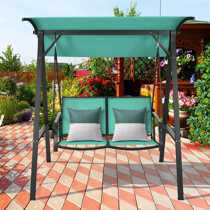Gymax 2-Person Outdoor Patio Porch Swing Chair w/ Adjustable Canopy