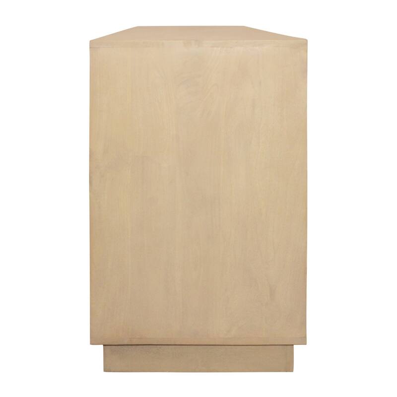 HomeRoots 72" Natural Distressed Solid Wood Carved Geometric Sideboard with Four Doors - 72.00 in. x 34.00 in. x 20.00 in.