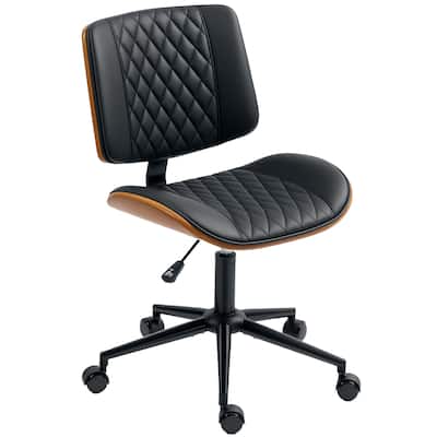 HOMCOM Home Office Chair No Arms with Wheels, PU Leather Mid Back Small Desk Chair with Adjustable Height, 360 Degree Swivel