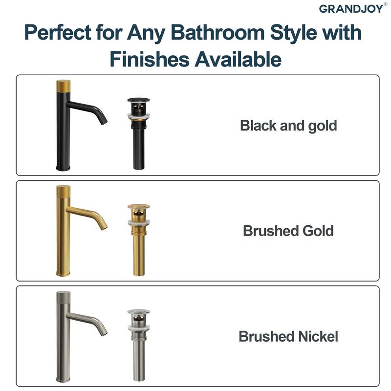 GRANDJOY 2-Pack Single Handle Vessel Sink Faucet with Pop-Up Drain, Mid-Arc Bathroom Design