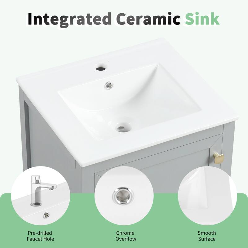 Compact 20" Bathroom Vanity with Sink, Soft Closing Door, Storage Rack & Drawer, Modern MDF Cabinet