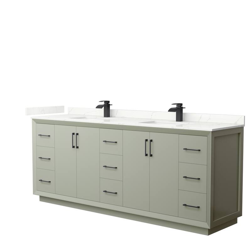 Strada 84-inch Double Vanity, Quartz Top - Light Green, Black Trim, Giotto Quartz Top